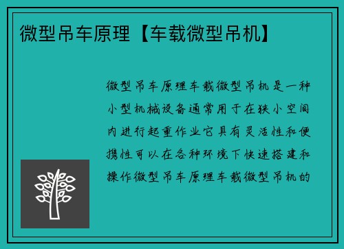 微型吊车原理【车载微型吊机】