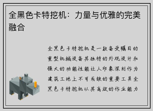 全黑色卡特挖机：力量与优雅的完美融合